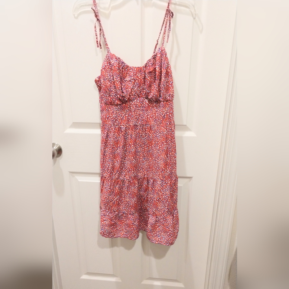 Jopna Summer Dress Ruffle  Red Printed Tiered Lined Spaghetti Strap